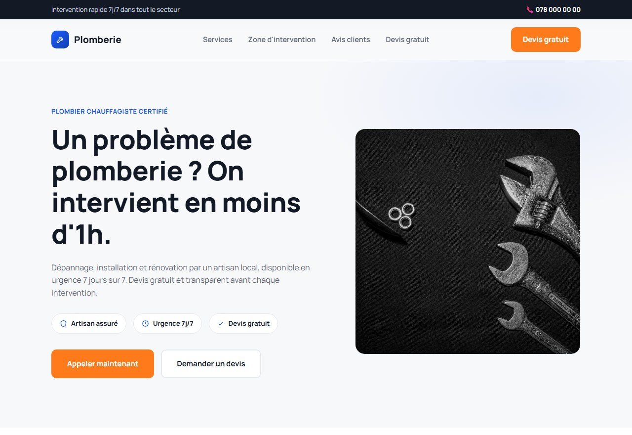 Aperçu d'une maquette de site pour artisan plombier