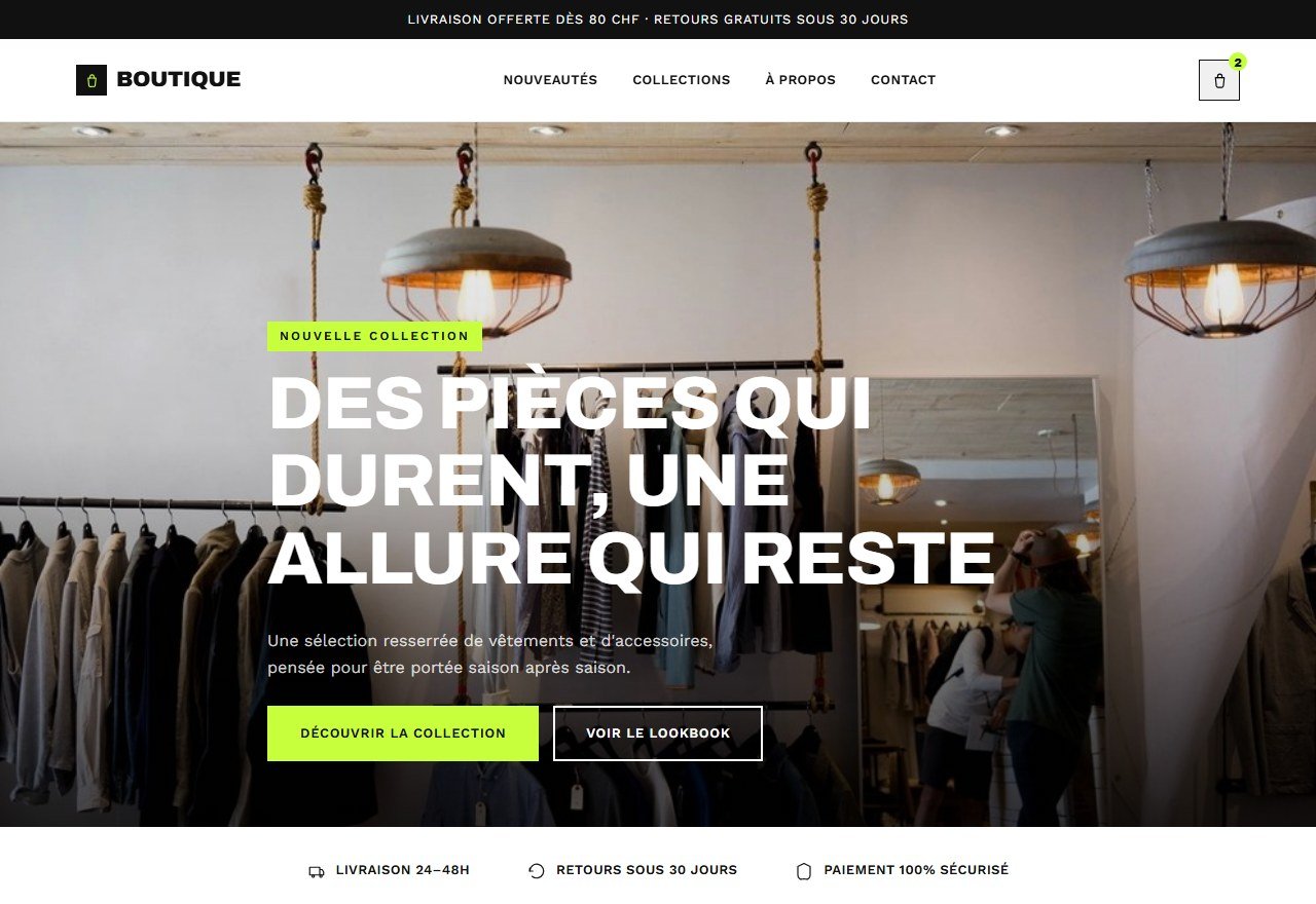 Aperçu d'une maquette de site e-commerce